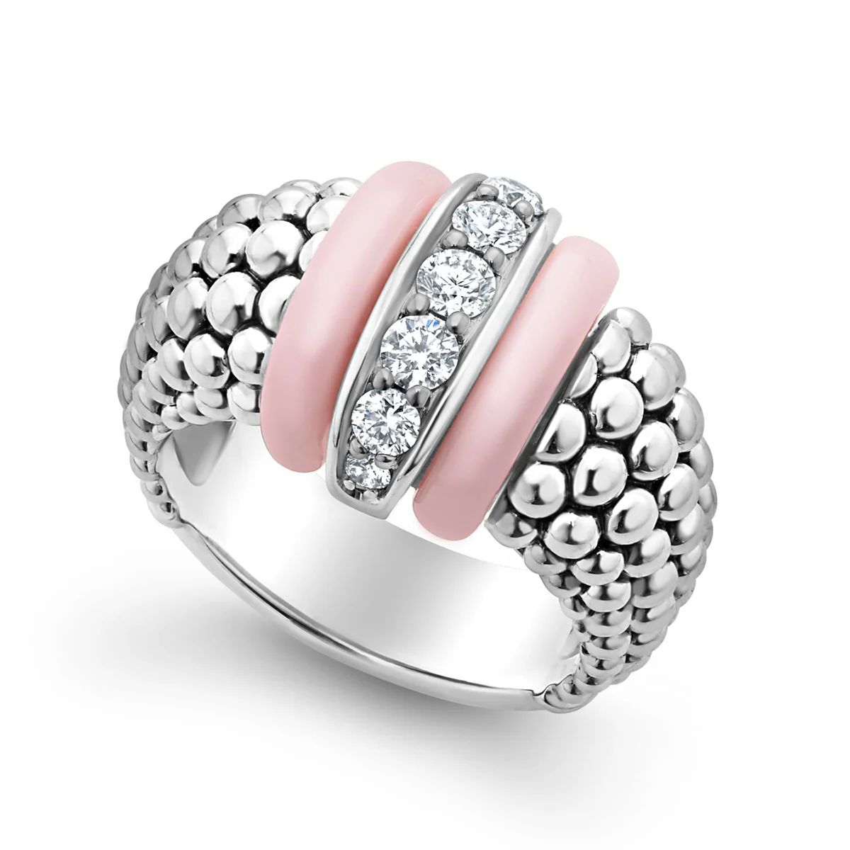 Pink Ceramic Caviar Diamond Ring | LAGOS