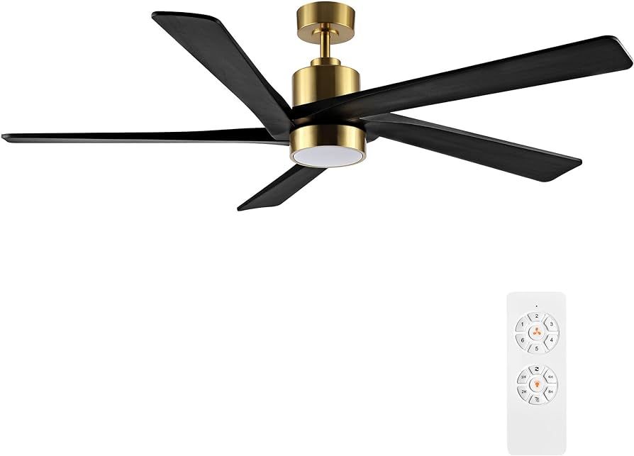 WINGBO 54 Inch DC Ceiling Fan with Lights and Remote Control, 5 Reversible Carved Wood Blades, 6-... | Amazon (US)
