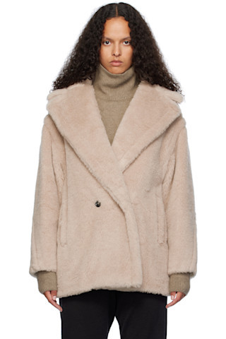 Beige Olga Short Faux-Fur Coat | SSENSE