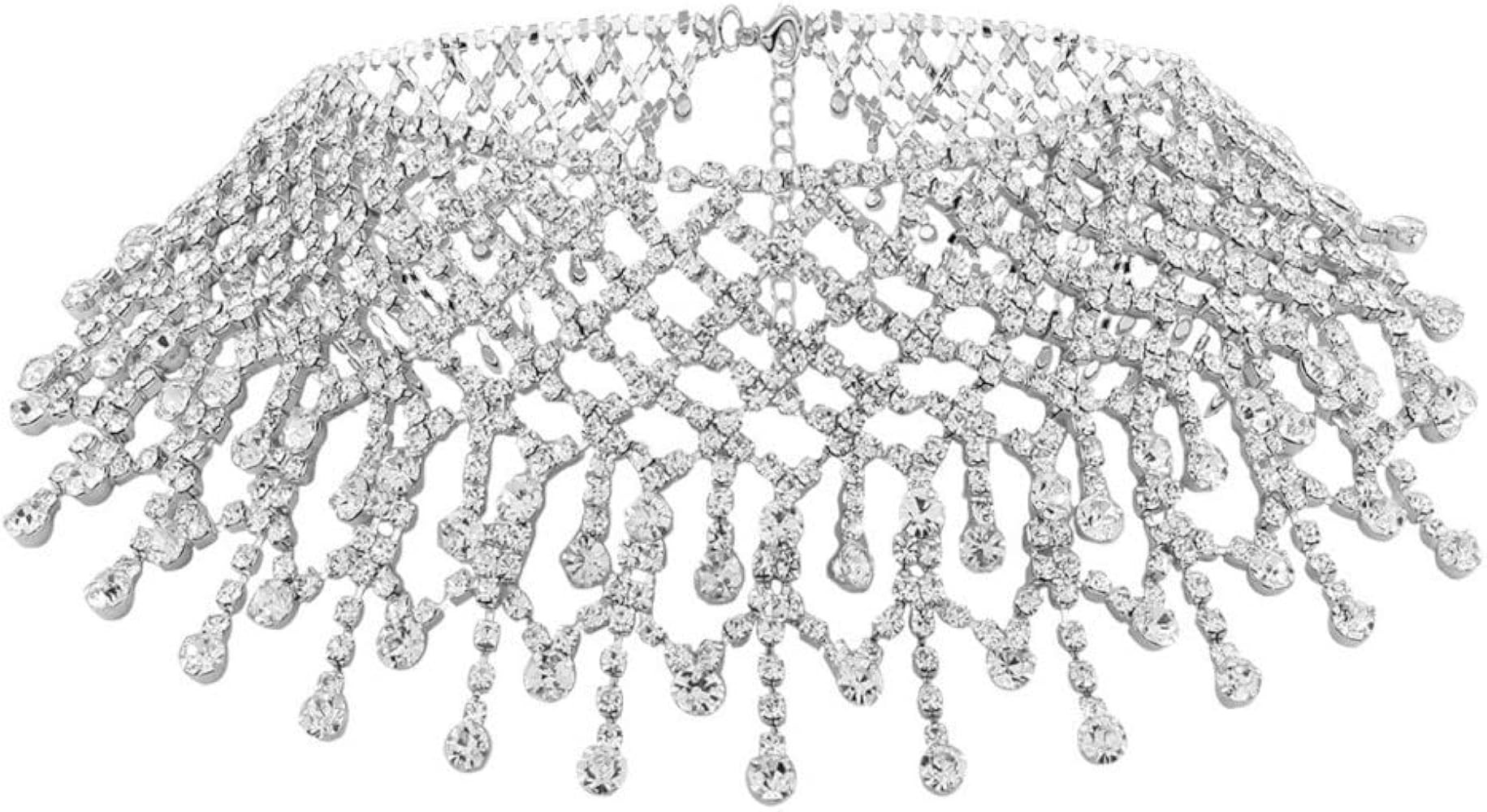 COLORFUL BLING Luxury Rhinestone Full Crystal Tassel Choker Necklace for Women Party Wedding Brid... | Amazon (US)