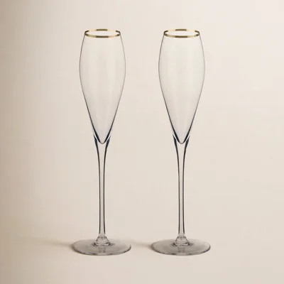 Belmont Gold-Rimmed Crystal Champagne Flutes | Wayfair North America