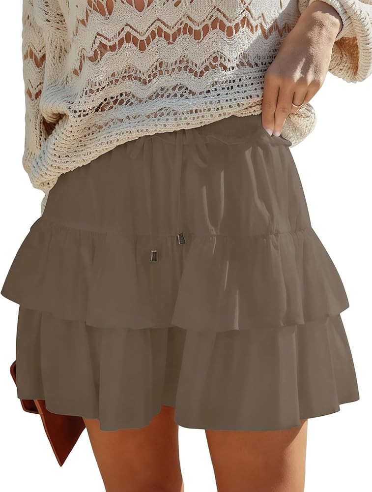 LOMON Flowy Skorts for Women Boho Ruffled High Waist Mini Tiered Skirts | Amazon (US)