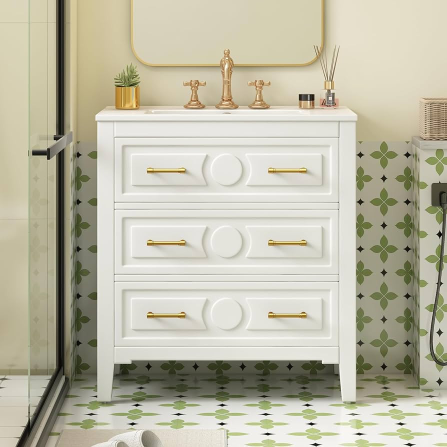 Bathroom Vanity Set, 30'' Bathroom Vanity with Ceramic Sink Combo, Solid Wood Frame Storage Cabin... | Amazon (US)