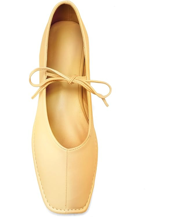 Lace Up Square Toe Ballet Flats for Women Cute Bow Slip On Mary Jane Flats Casual Ballerina Shoes | Amazon (US)