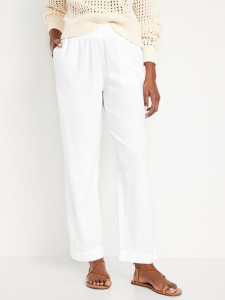 High-Waisted Linen-Blend Straight Pants | Old Navy (CA)
