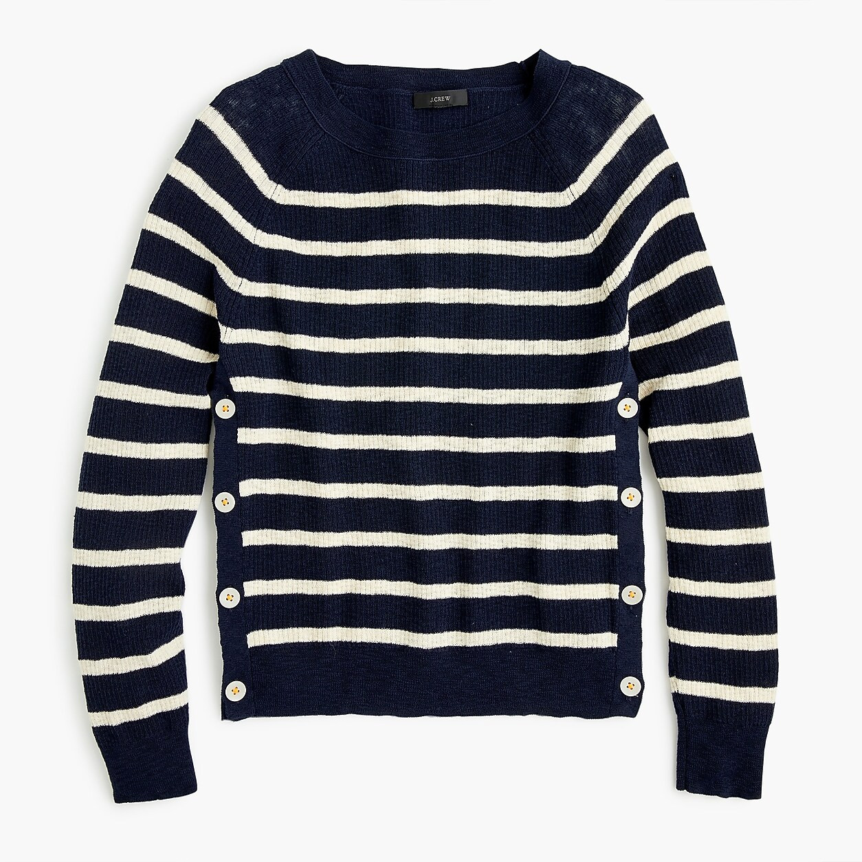 Striped crewneck sweater with side buttons | J. Crew US