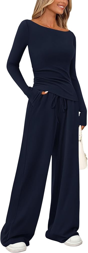 PRETTYGARDEN Women's 2 Piece Lounge Sets T Shirt Wide Leg Pants Tracksuit
        Asymmetrical, L... | Amazon (US)