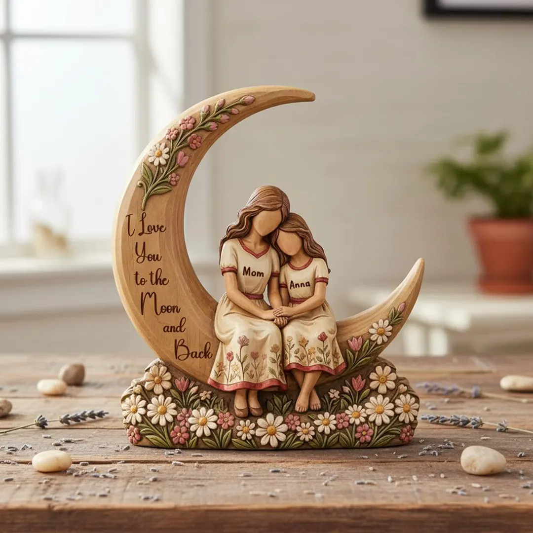 Personalized Mother Daughter Wooden Sculpture, We Love You To The Moon And Back, Custom Mom Gift ... | Etsy (Global)