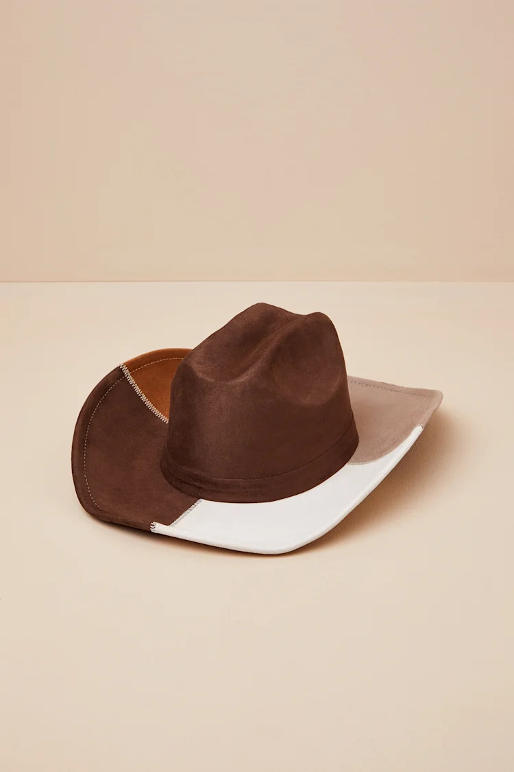 Faithe Brown Color Block Suede Cowboy Hat | Lulus