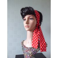 Red polka dot hair scarf spotted thin scarf polka dot skinny mod tie cotton bandana | Etsy (US)