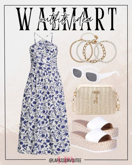 Step into summer with Walmart's effortlessly stylish outfit! The halter midi dress pairs perfectly with a chic bracelet set and trendy sunglasses. Add a versatile shoulder bag and comfortable platform slide sandals to complete the look. Perfect for any sunny day out! 

#LTKFindsUnder100 #LTKSeasonal #LTKStyleTip