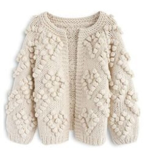 Knitted warm women's cardigan bomber with bubbles hearts | Etsy | Etsy (US)