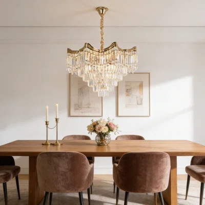 33-inch High 12 Light Luxurious Gold Crystal Chandelier With Bulbs | Wayfair North America