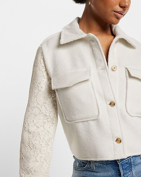 Boucle Lace Sleeve Cropped Shacket | Express