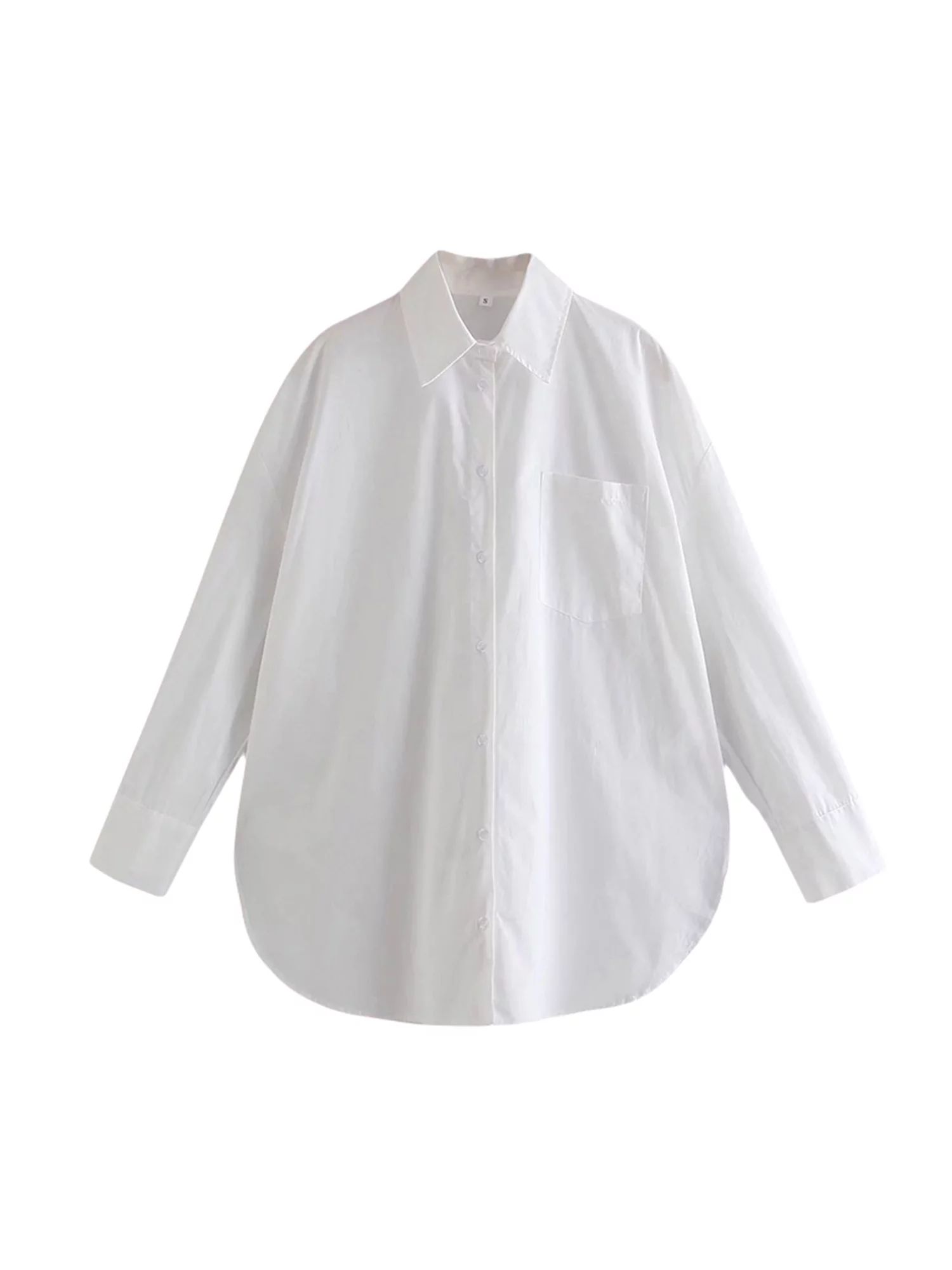 Women's Button-Down Oversized Long Sleeve Shirt, Candy Color Turn-Down Collar Casual Blouse Tops | Walmart (US)