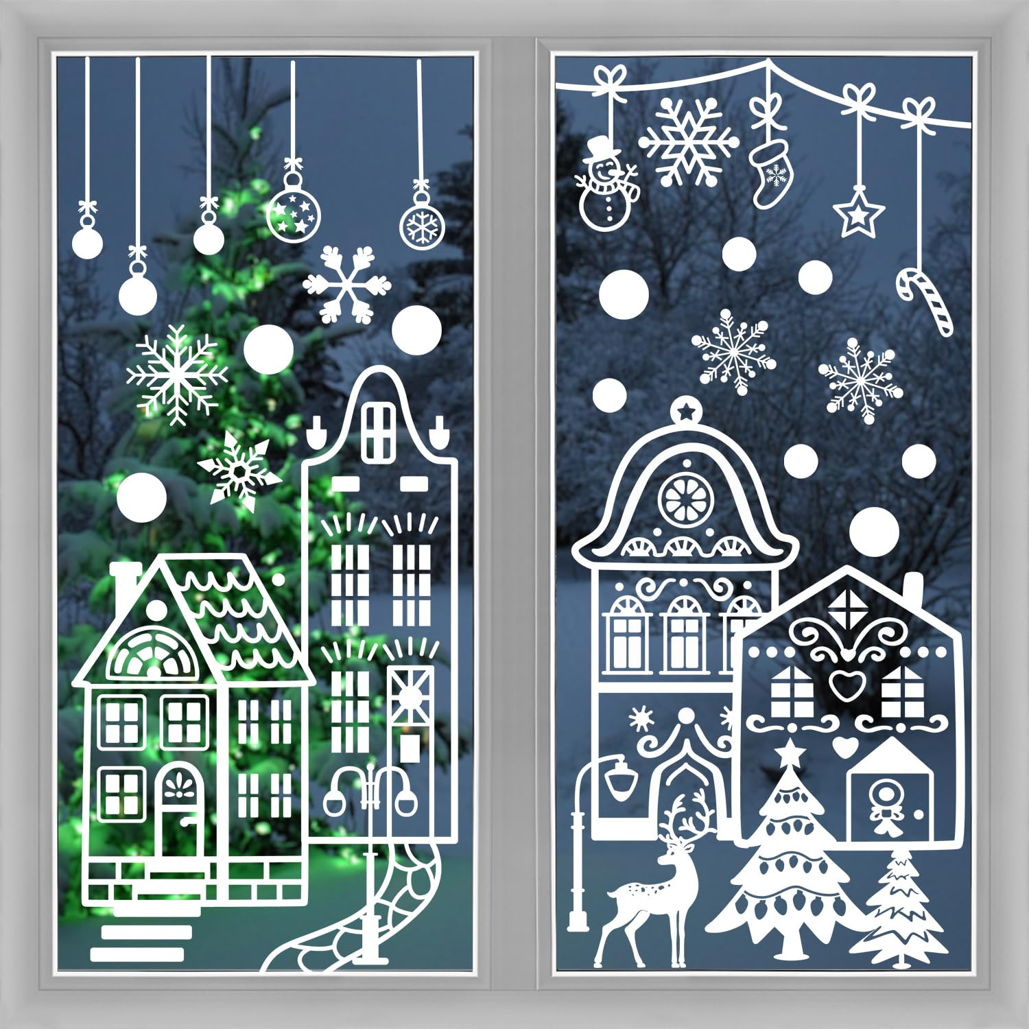FINGOOO 56PCS Large Christmas Window Clings,15.7”x 27.6” White House Xmas Static Cling Window... | Amazon (US)