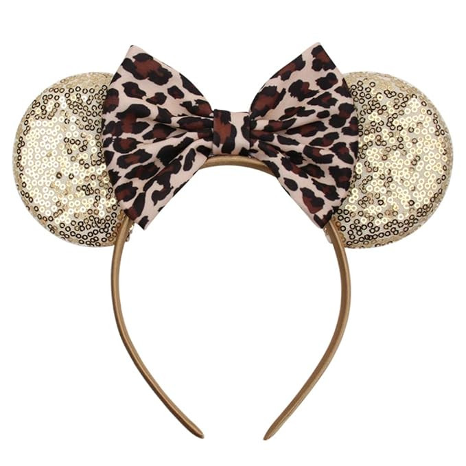 YanJie Mouse Ears Leopard Bow Headbands, Glitter Party Princess Decoration Cosplay Costume for Gi... | Amazon (US)