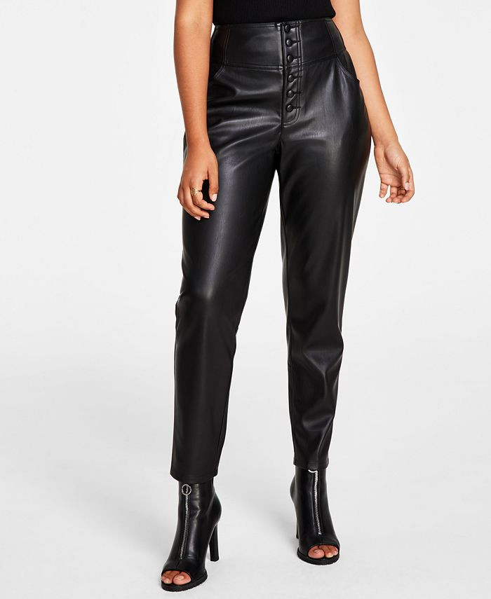 Bar III Women's Faux-Leather Button-Fly Ankle Pants, Created for Macy's & Reviews - Pants & Capri... | Macys (US)