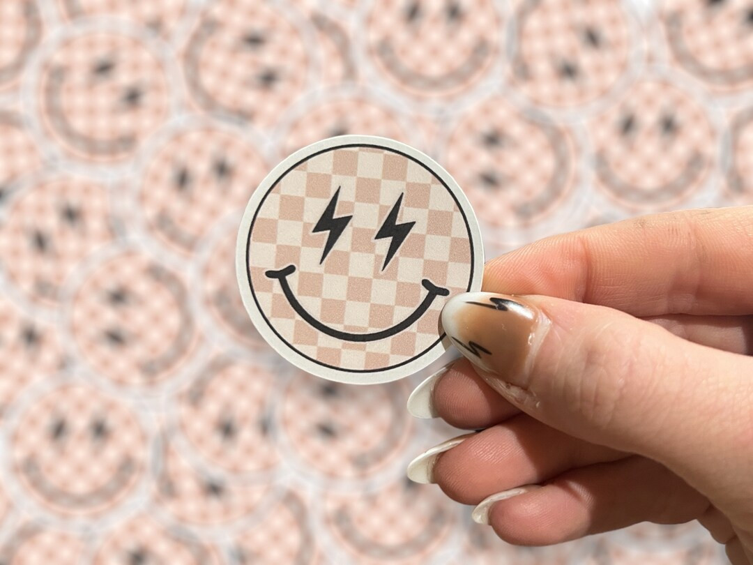 Checkered Smiley Sticker | Kindle Sticker | Book Lover Sticker | Aesthetic Lightning Bolt Sticker... | Etsy (US)