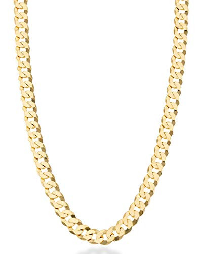 Miabella Solid 18K Gold Over Sterling Silver Italian 7mm Diamond-Cut Cuban Link Curb Chain Necklace for Men Women (Length 22 Inches) | Amazon (US)