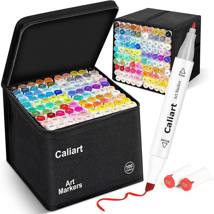 Caliart Alcohol Markers 100 Colors Dual Tip Fine & Chisel Art Markers Pens | Amazon (US)
