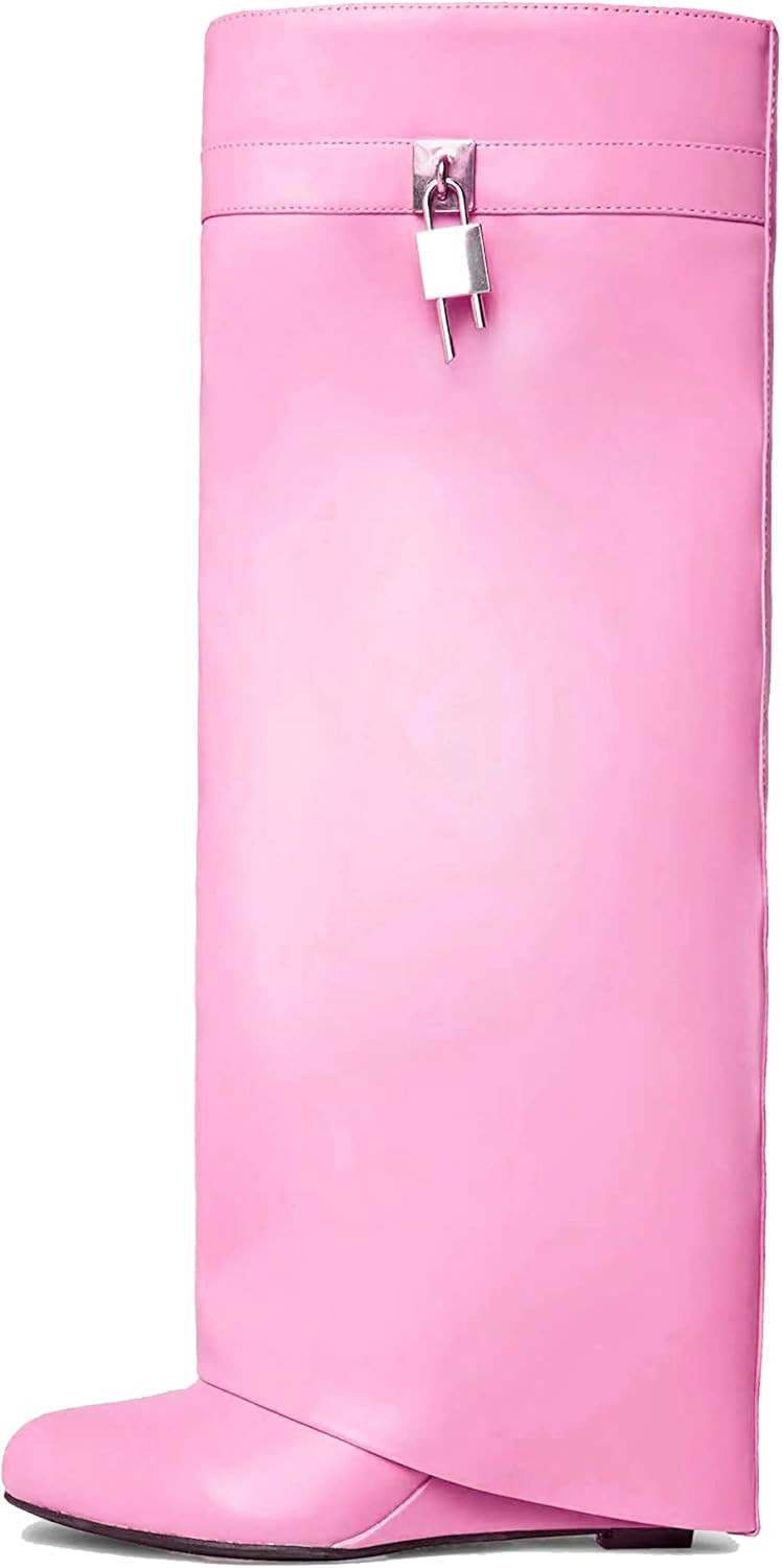 Amazon.com: PadLock Pant Knee High Boots Wedge Heeled Closed Toe Wide Calf Tall/Short Booties : C... | Amazon (US)