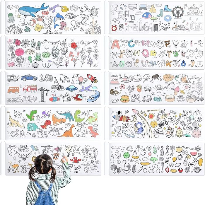 10 Pieces Children Drawing Roll, 12×39 inches Coloring Paper Roll, DIY Painting Color Filling Pa... | Amazon (US)