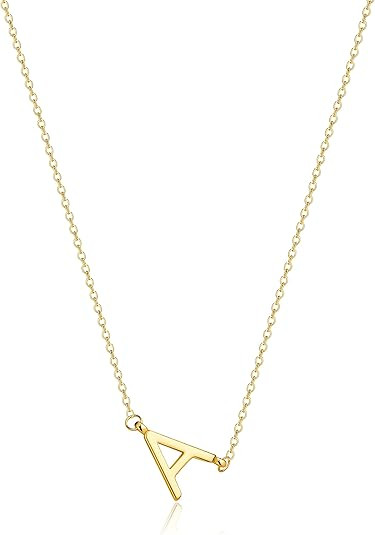 Initial Necklaces for Women, Dainty Gold Letter Necklace 14k Gold Plated Sideways Initial Necklac... | Amazon (US)