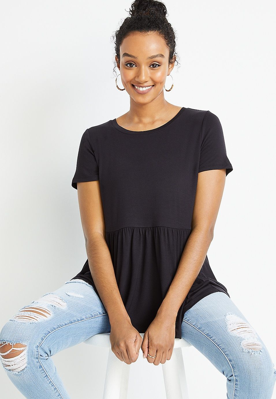 24/7 Solid Babydoll Tee | Maurices