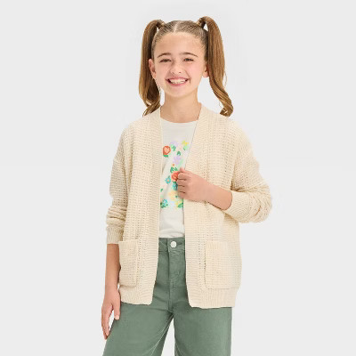 Girls' Long Open Cardigan - Cat & Jack™ Beige XS | Target