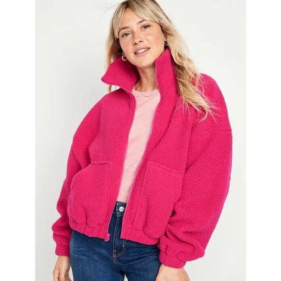 NWT Old Navy Barbie Pink Oversized Full Zip Sherpa Pullover Women's Size XL Tall | Poshmark