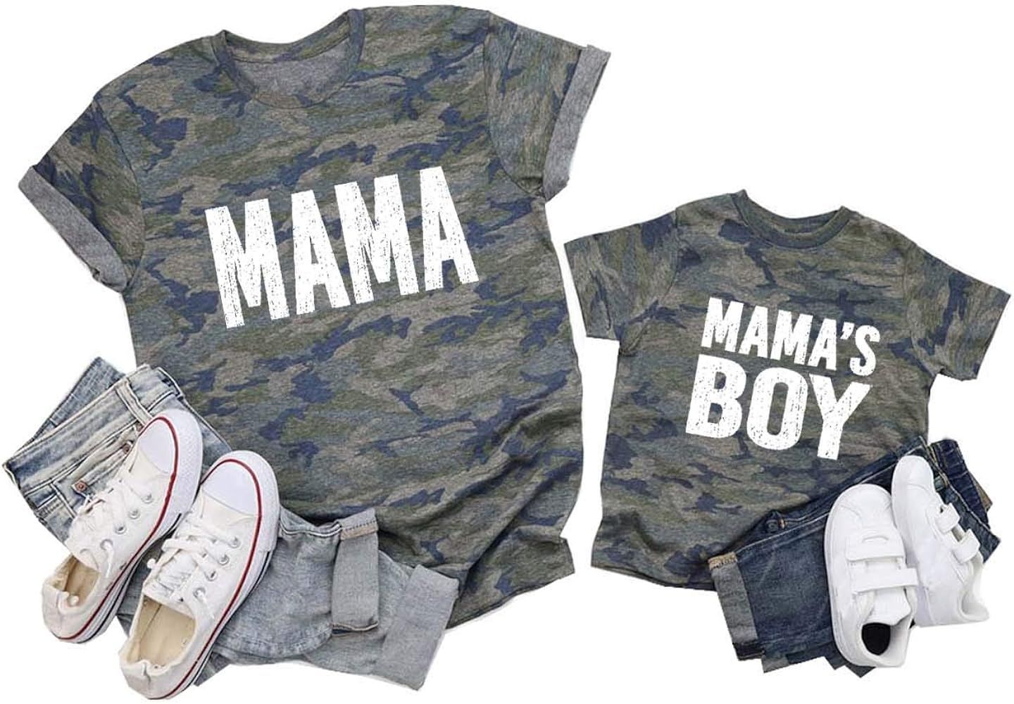 Mama Mama's Boy Camo T-Shirts, Mommy and Me Outfits(2 Shirts are Sold Separately) Mom Son Matchin... | Amazon (US)