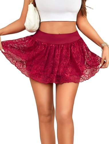 Avidlove Women's Pleated Mini Skirt Y2k Sexy Lace Ruffles Lingerie Short Skirts | Amazon (US)