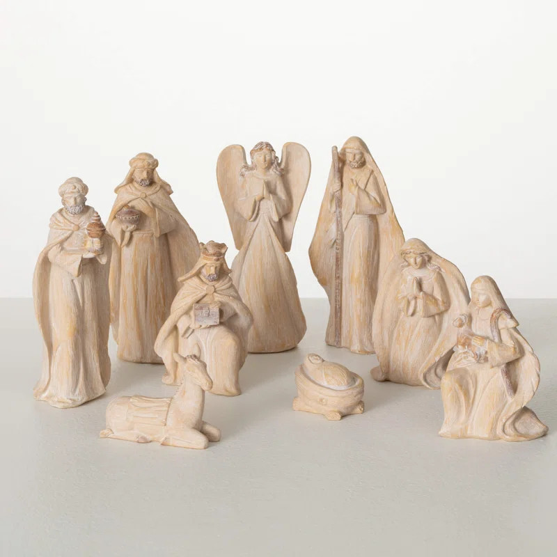 7.25" Christmas 9-Piece Neutral Nativity Set, Gray | Wayfair North America