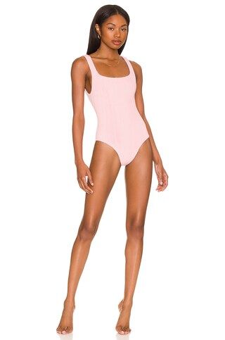 Hunza G Square Neck Nile One Piece in Metallic Dusty Pink Nile from Revolve.com | Revolve Clothing (Global)