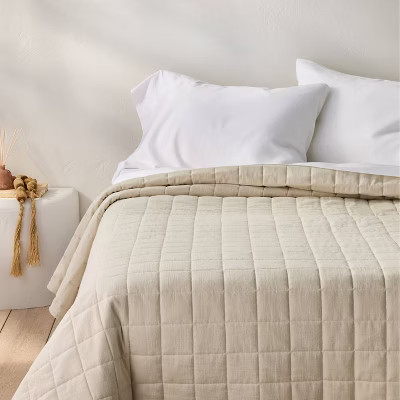 King Heavyweight Linen Blend Quilt Natural - Casaluna™: Rayon & Cotton, Box Quilting, OEKO-TEX ... | Target