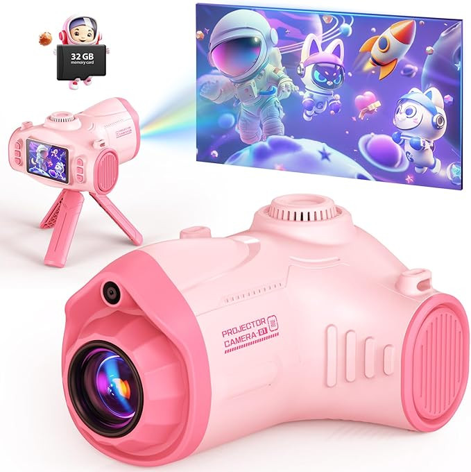 Kids Camera with Projector, Big Screen 1080P Photography Kids Recorder with Tripod, Lanyard, 32GB... | Amazon (US)