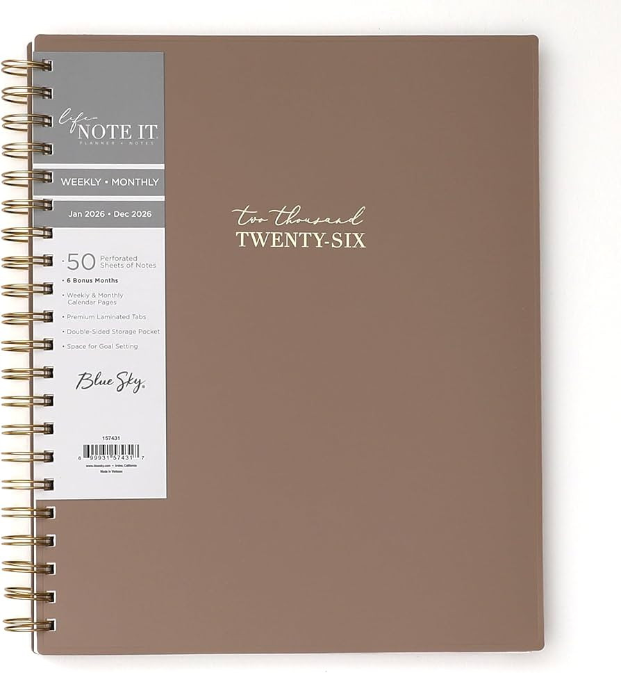 Blue Sky Life - Note it® Planning Calendar + Notes, Weekly/Monthly Layout, Safety Wirebound (Sol... | Amazon (US)