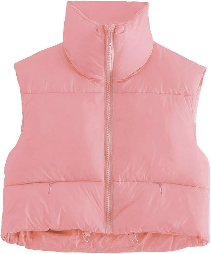 Flygo Women's Cropped Puffer Vest Zip Up Stand Collar Sleeveless Padded Bubble Vest | Amazon (US)