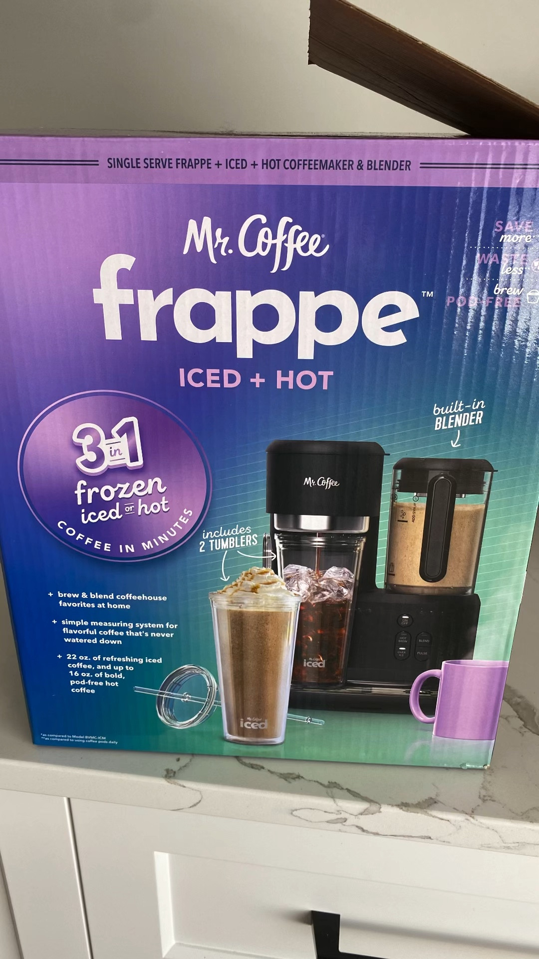 Mr. Coffee Single Serve Frappe Maker Iced Hot 3 in 1 (Light Gray)