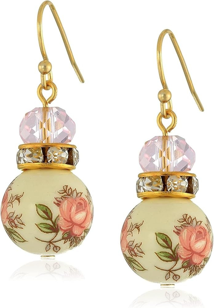 1928 Jewelry Pink Floral Decal Beaded Drop Earrings | Amazon (US)