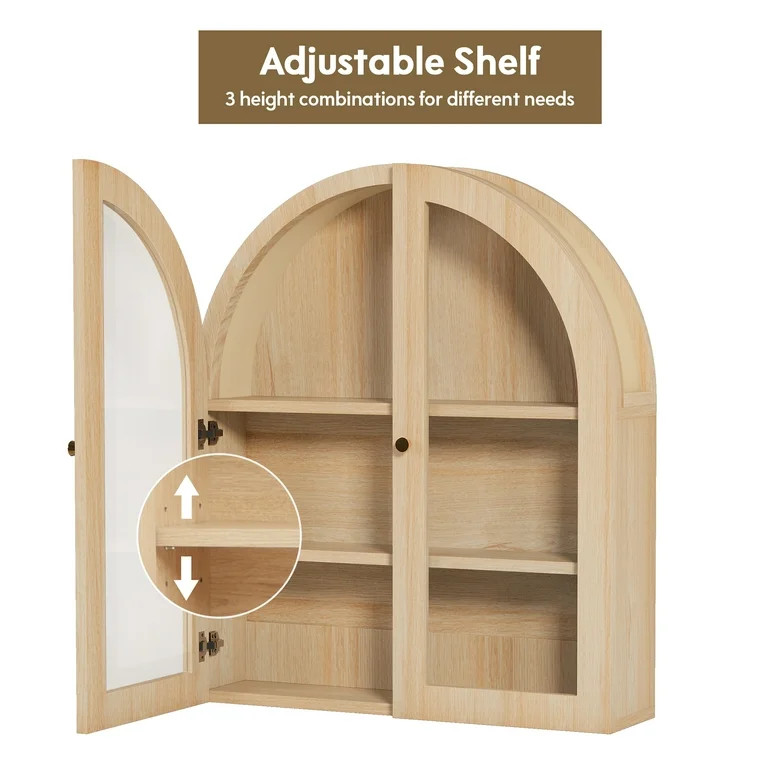 Wirrytor Arched Wall Cabinet with Glass Door, Hanging Bathroom Shelf, Medicine Wall Mounted Cupbo... | Walmart (US)