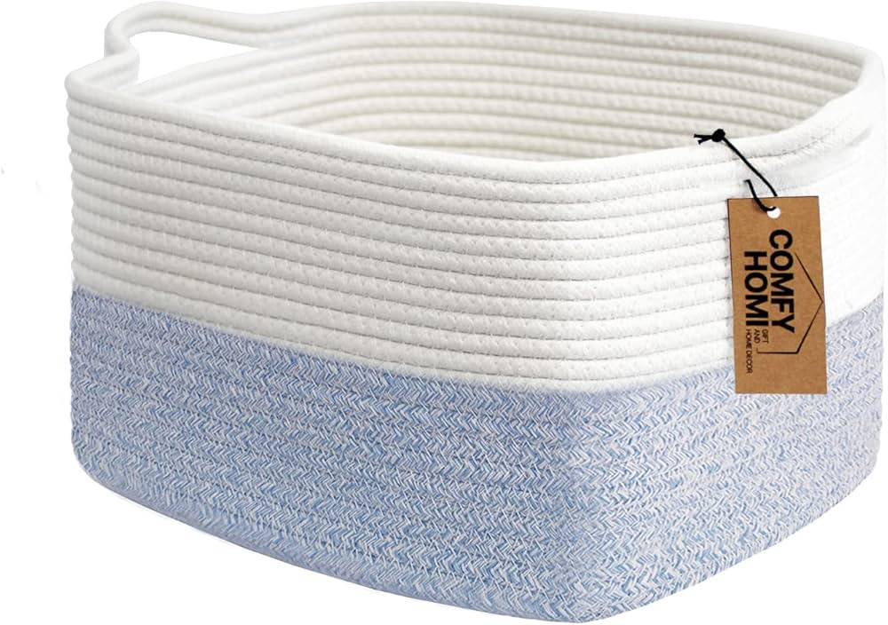 Cotton Rope Woven Basket with Handles for shelf，Toy, Book, Cloth Storage Basket for Organizing-... | Amazon (US)