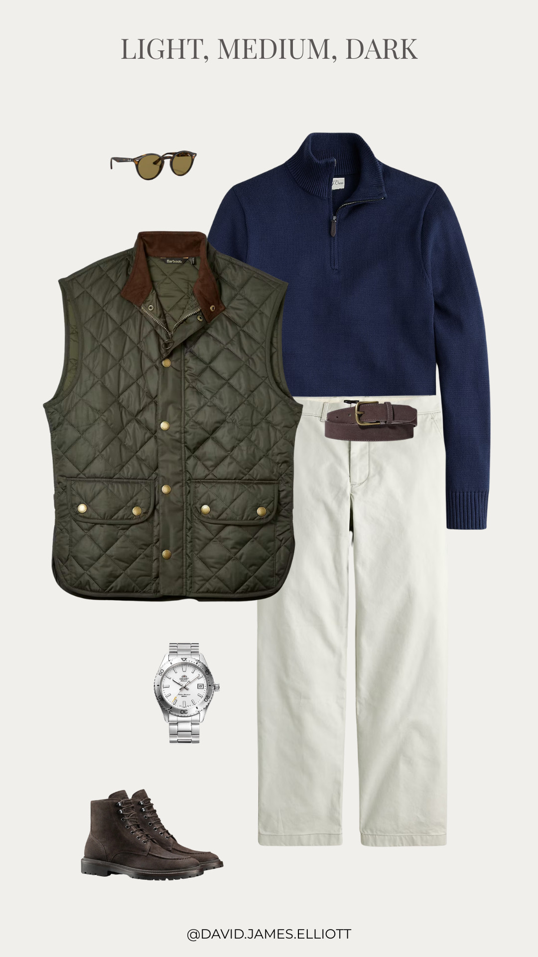 Classic fall outfit with beige chinos and a quilted vest. 

 #LTKMens