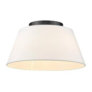 Penn 16 in. 3-Light Matte Black with Modern White Shade Flush Mount | The Home Depot