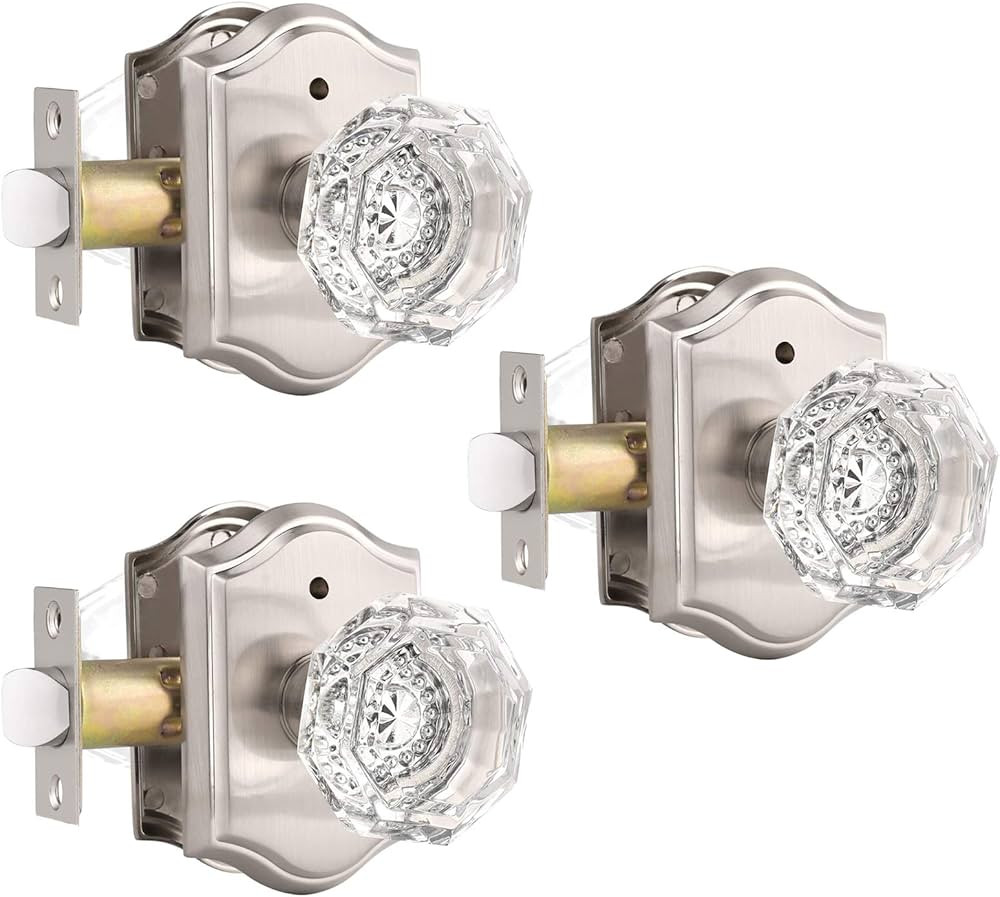 Gobrico 3 Pack Clear Crystal Door Knobs,Bed/Bath Door Handles Privacy Function,Octagonal Diamond ... | Amazon (US)