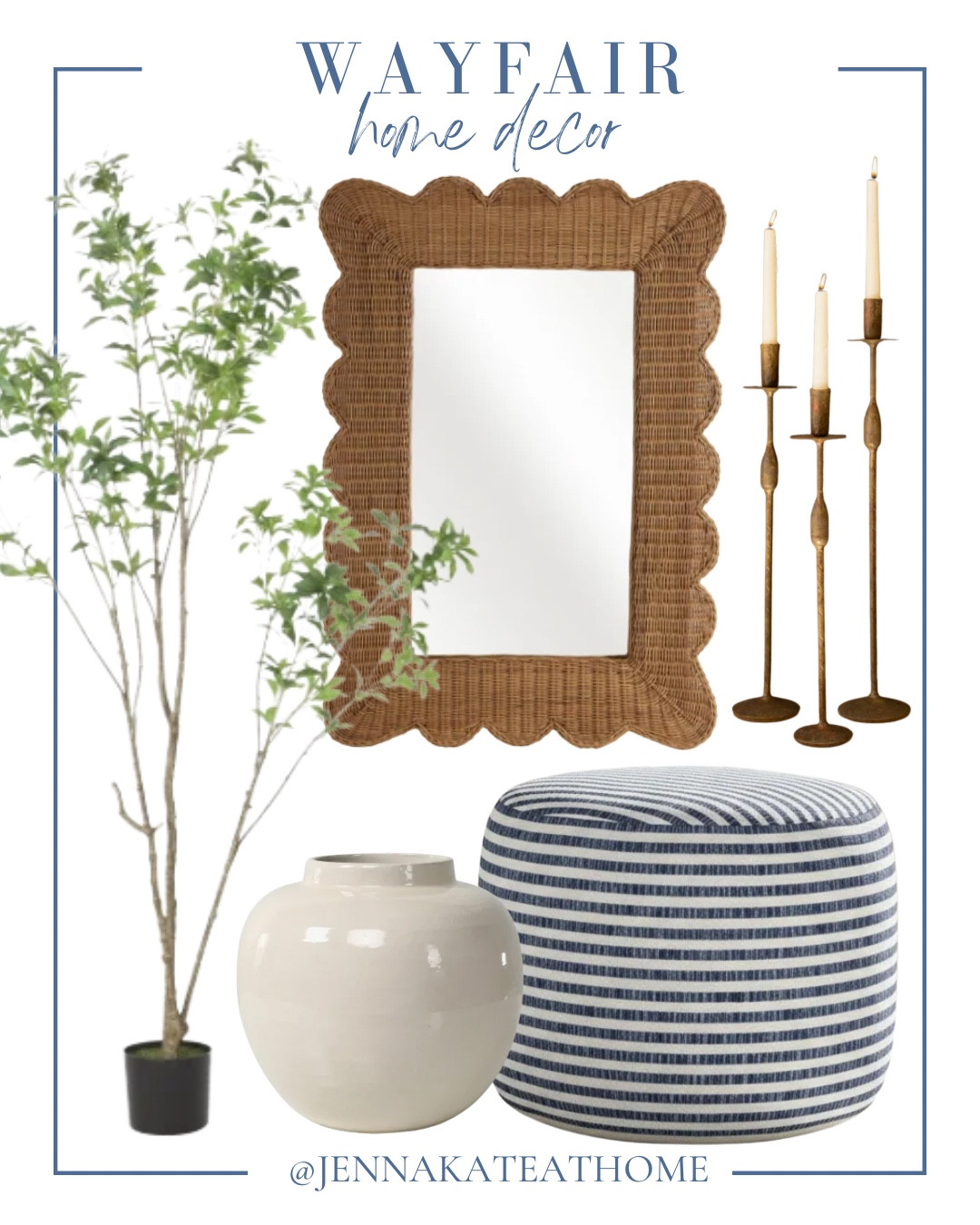Home decor from Wayfair includes mirror, faux tree, vase, ottoman, candle stick holders.

Home decor, looks for less, coastal home, neutral home decor

#LTKSaleAlert #LTKHome #LTKSeasonal