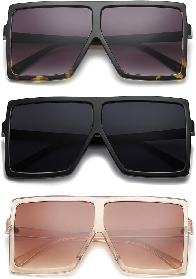 GRFISIA Square Oversized Sunglasses for Women Men Flat Top Fashion Shades | Amazon (US)