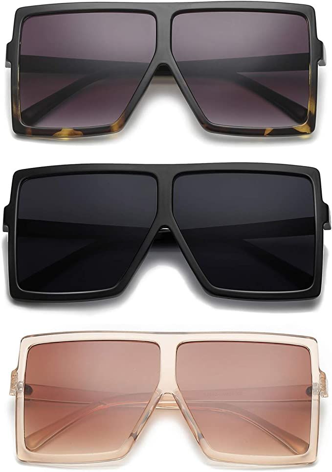 GRFISIA Square Oversized Sunglasses for Women Men Flat Top Fashion Shades | Amazon (US)