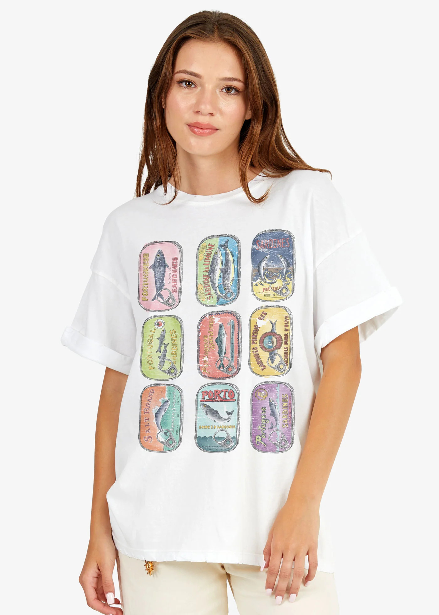 Canned Sardines Vintage White Boyfriend Tee | Girl Dangerous